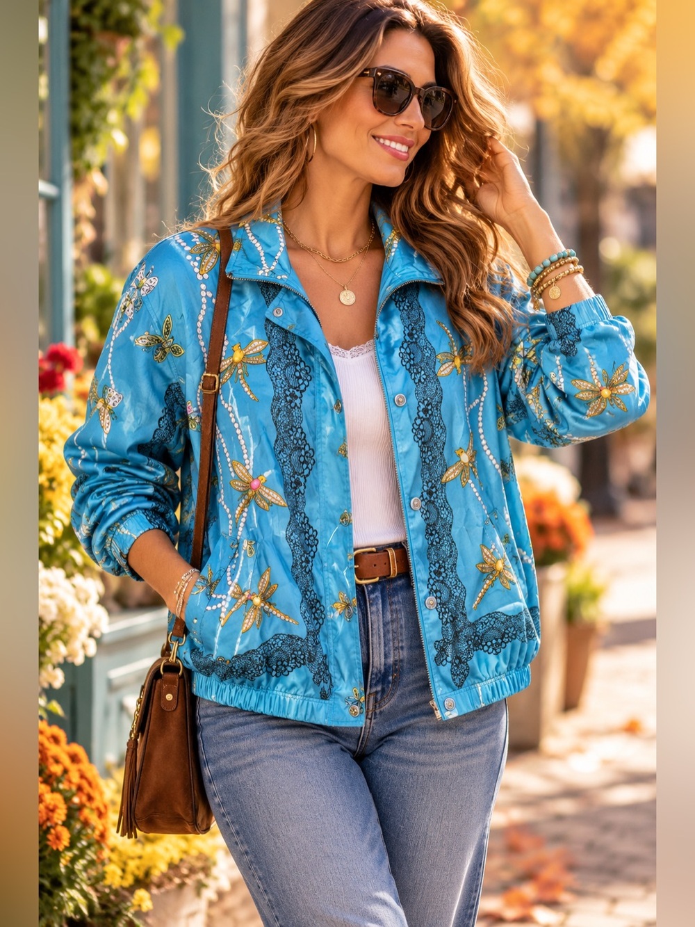 Vintage 100% Silk Butterfly & Dragonfly Print Jacket Full Zip and ornate buttons